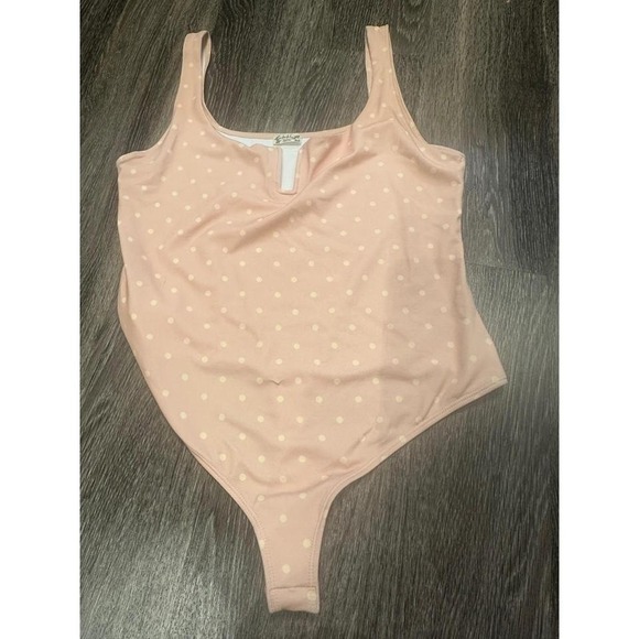 Free People Polka Dot V Neck Thong Bodysuit Pink Women's L - Picture 2 of 6